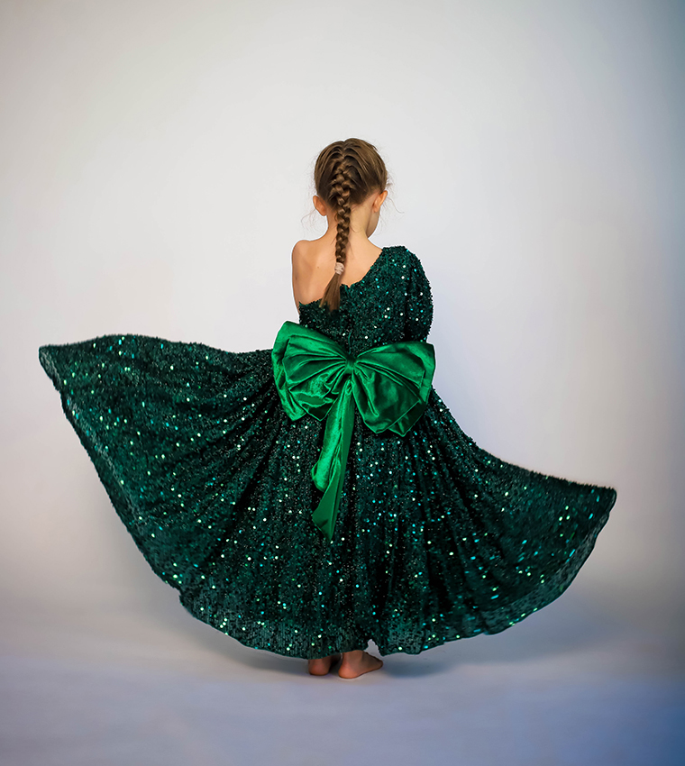 Girl's Bow Detailed Sequins Dress