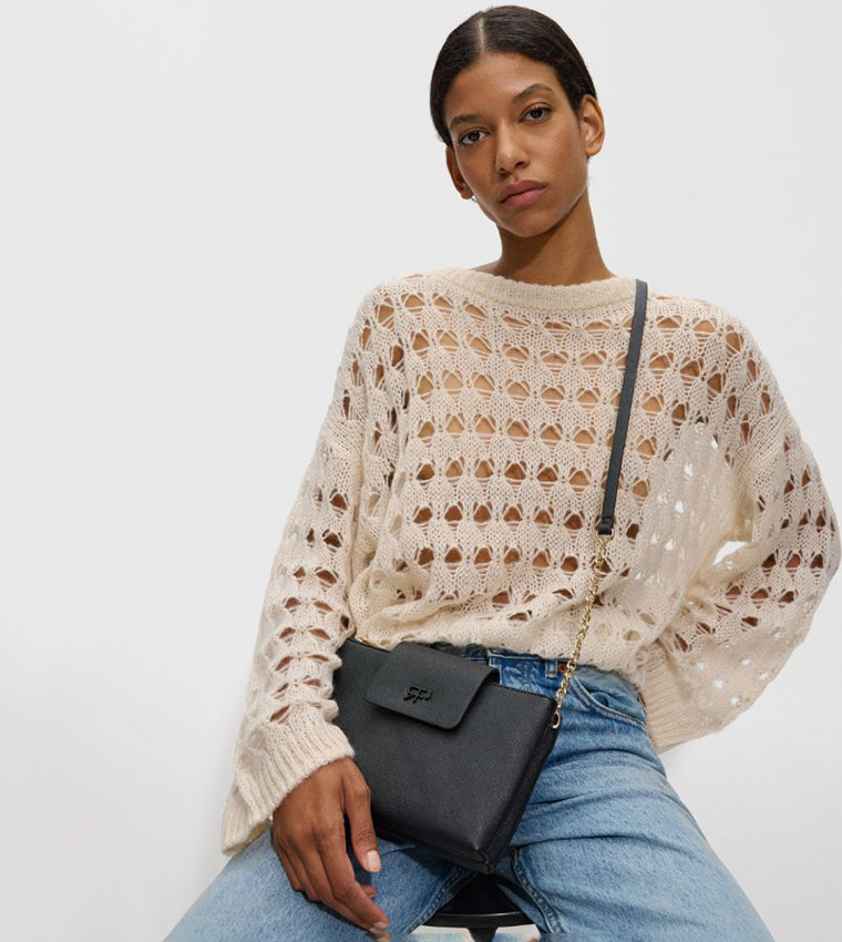 Textured Flap Crossbody Bag
