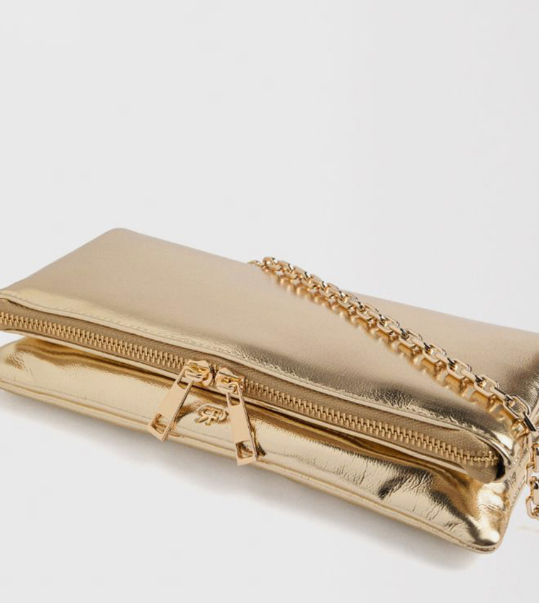 Metallic Zip-Closure Clutch Bag