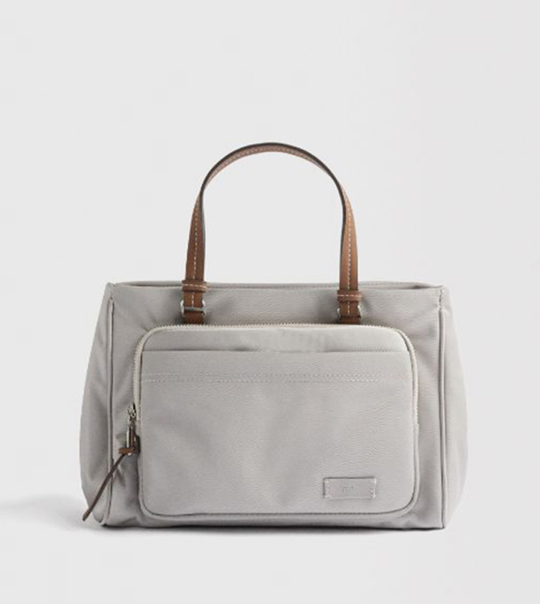 Solid Front Pocket Nylon Tote Bag