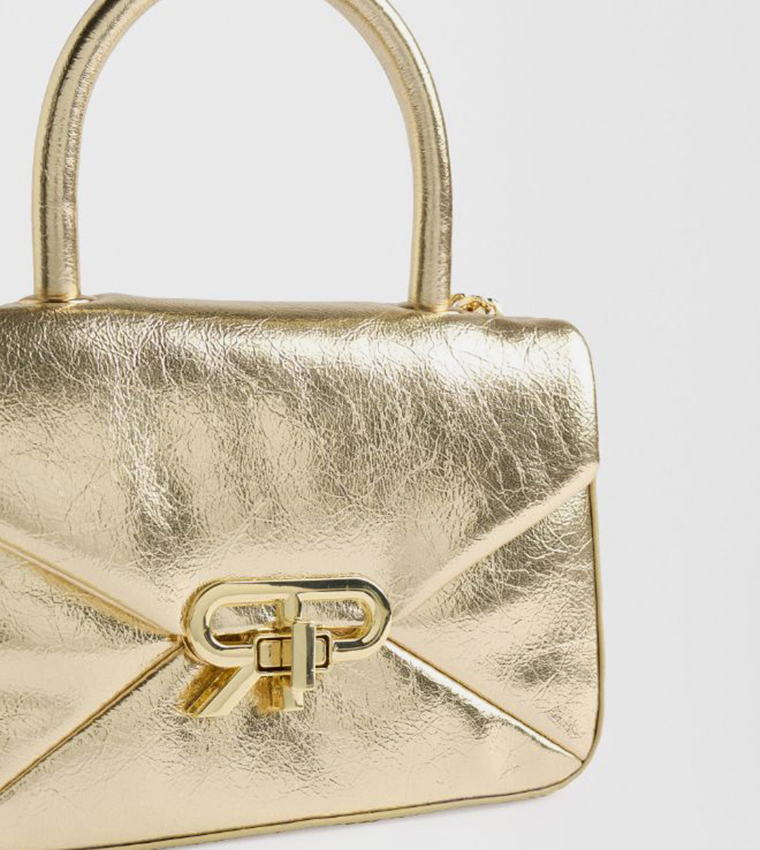 Metallic Twist Lock Top-Handle Bag