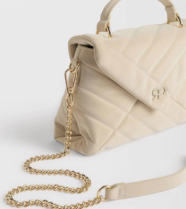 Textured Flap Top-Handle Bag