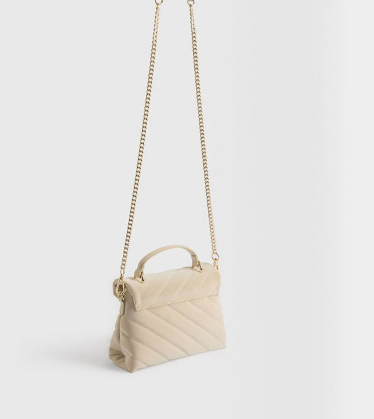 Textured Flap Top-Handle Bag