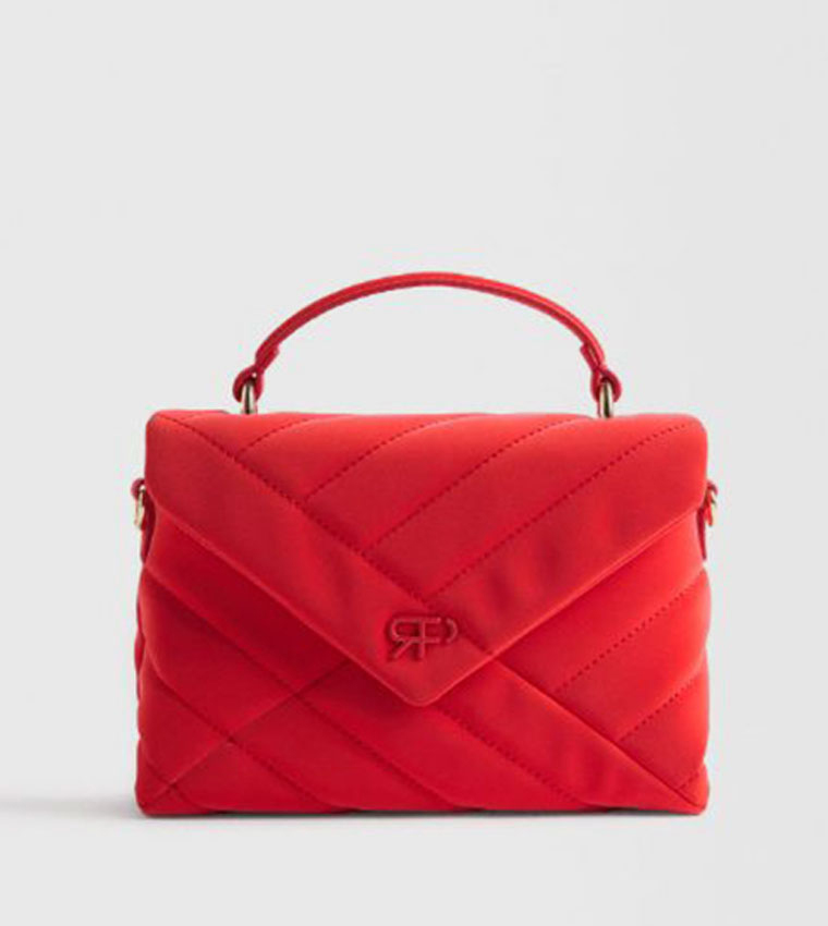 Textured Flap Top-Handle Bag