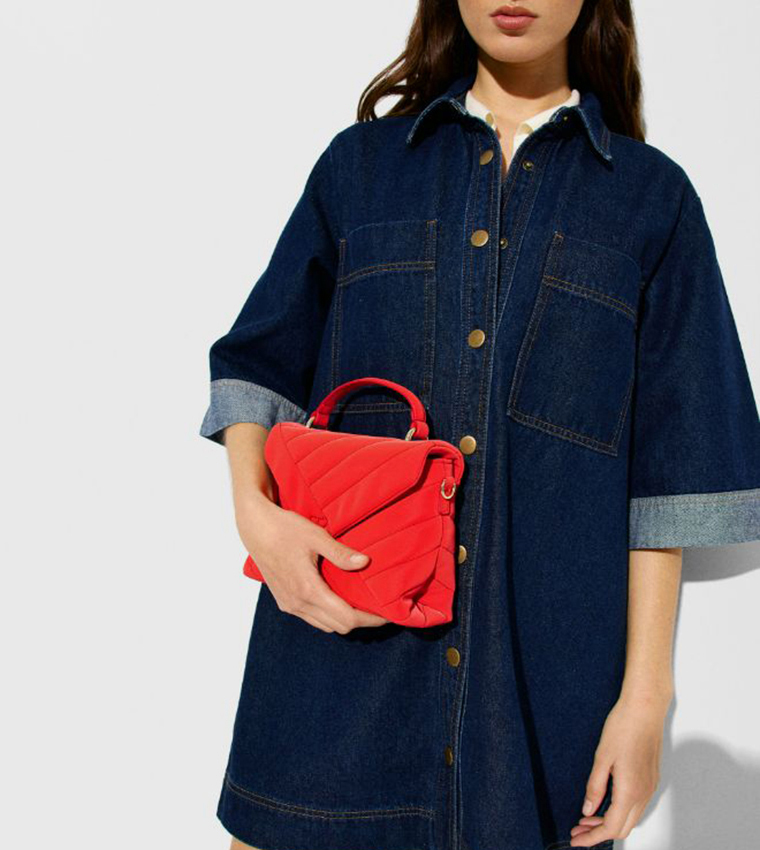 Textured Flap Top-Handle Bag