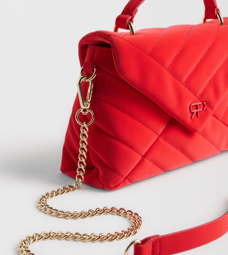 Textured Flap Top-Handle Bag