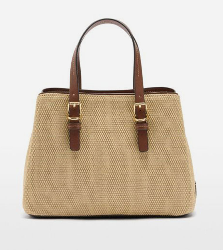 Textured Raffia Satchel Bag