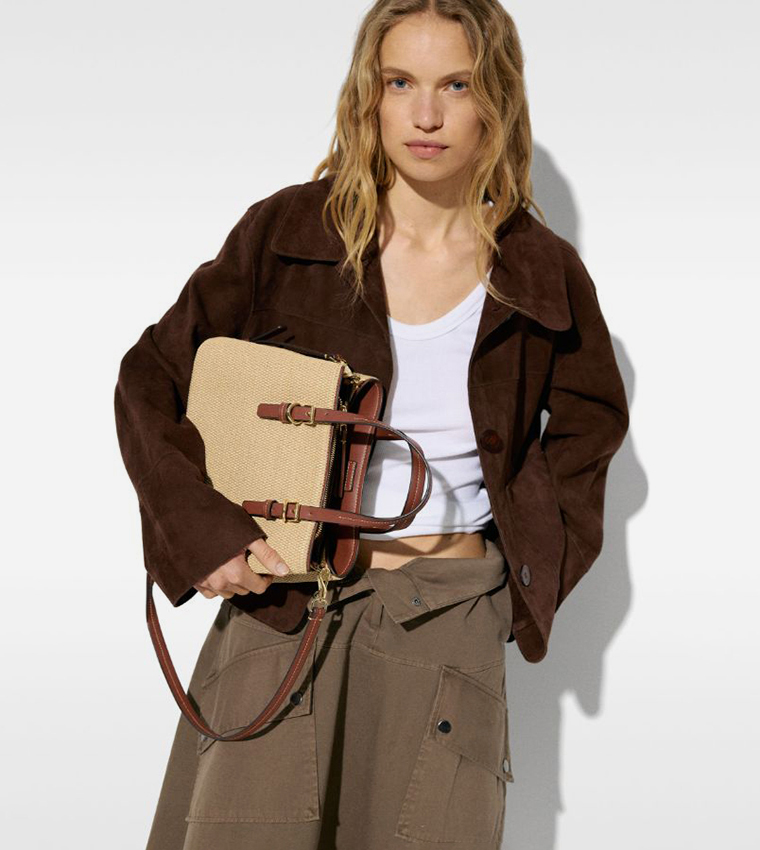 Textured Raffia Satchel Bag
