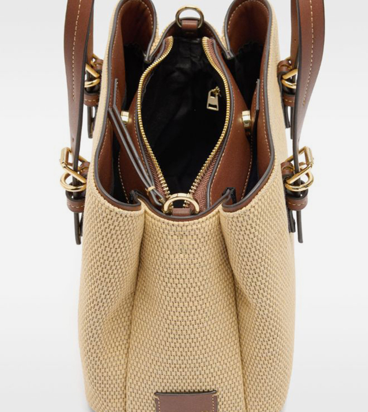 Textured Raffia Satchel Bag