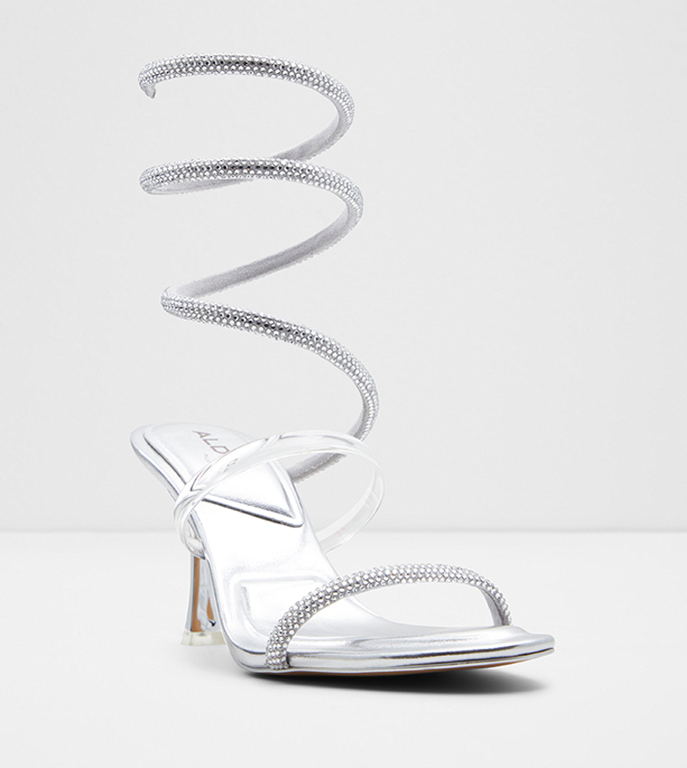 Buy Aldo PIROUETTE Ankle Spiral Strap Heeled Sandals In Silver
