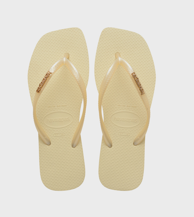 Slim Square Toe Logo Metallic Flip-Flops