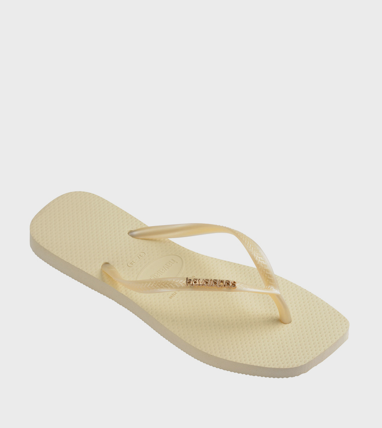 Slim Square Toe Logo Metallic Flip-Flops
