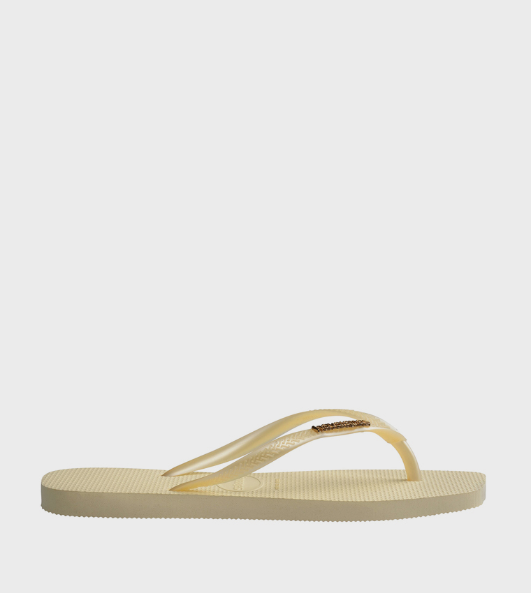 Slim Square Toe Logo Metallic Flip-Flops
