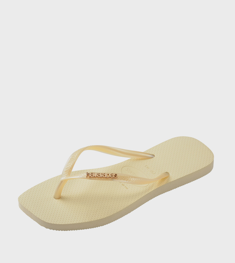 Slim Square Toe Logo Metallic Flip-Flops