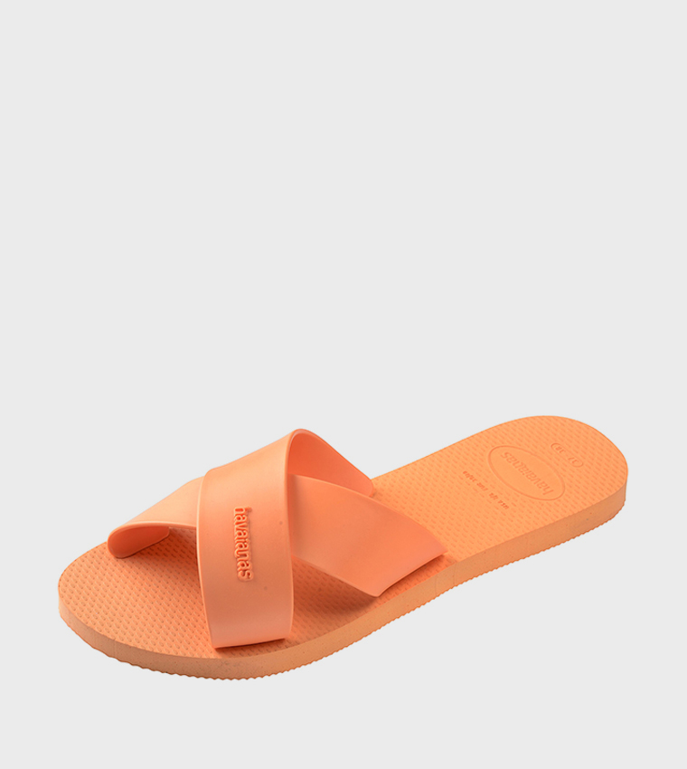 Aqua Criss-Cross Slide Sandals