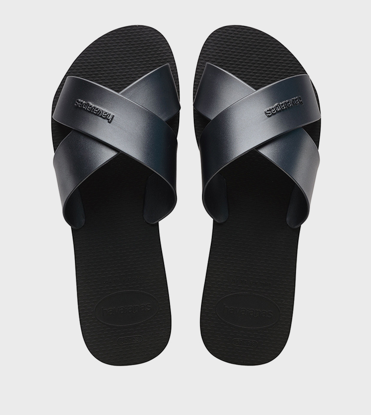 Aqua Metallic Criss-Cross Slide Sandals