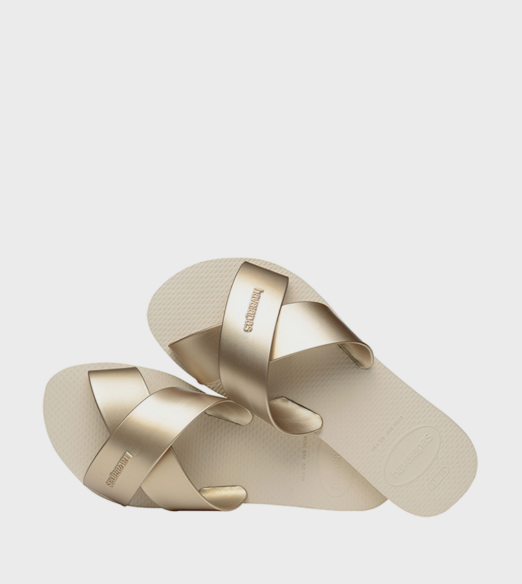 Aqua Metallic Criss-Cross Slide Sandals