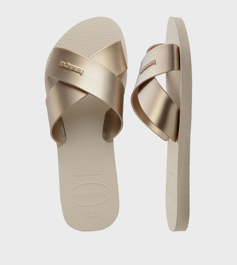 Aqua Metallic Criss-Cross Slide Sandals