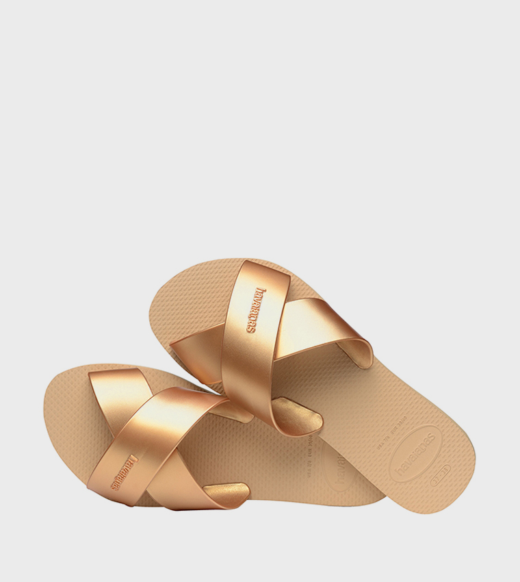 Aqua Metallic Criss-Cross Slide Sandals