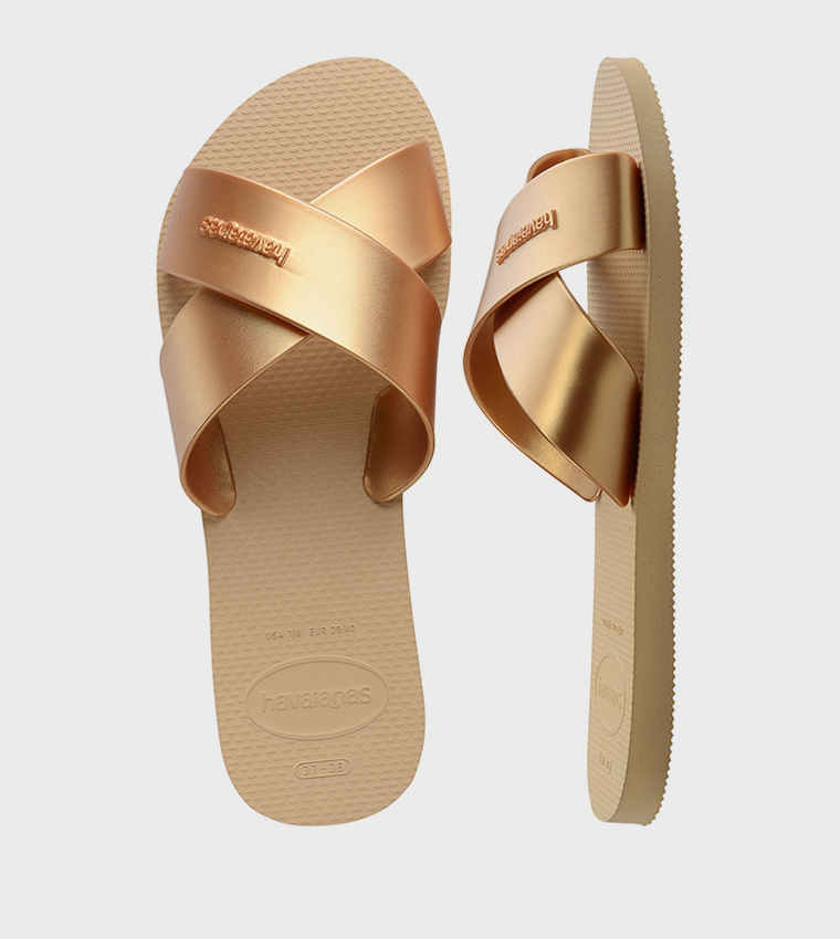 Aqua Metallic Criss-Cross Slide Sandals