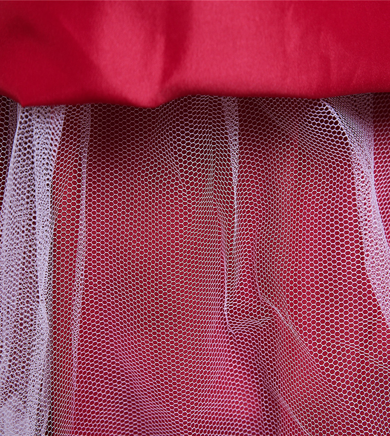 Puff Sleeve Long Tulle Pearl Dress