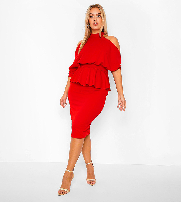 Cold shoulder peplum dress best sale