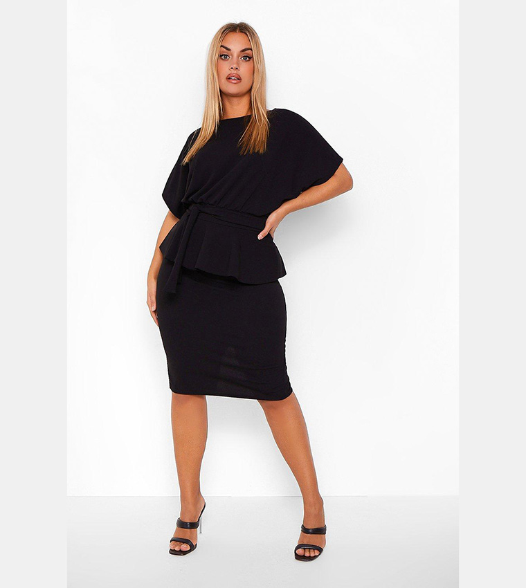 Buy Boohoo Slash Neck Peplum Dress In Black 6thStreet UAE
