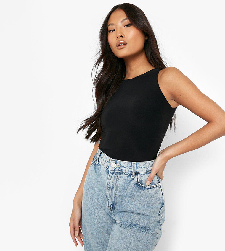 Buy Boohoo Petite Double Layer Bodysuit Top In Black