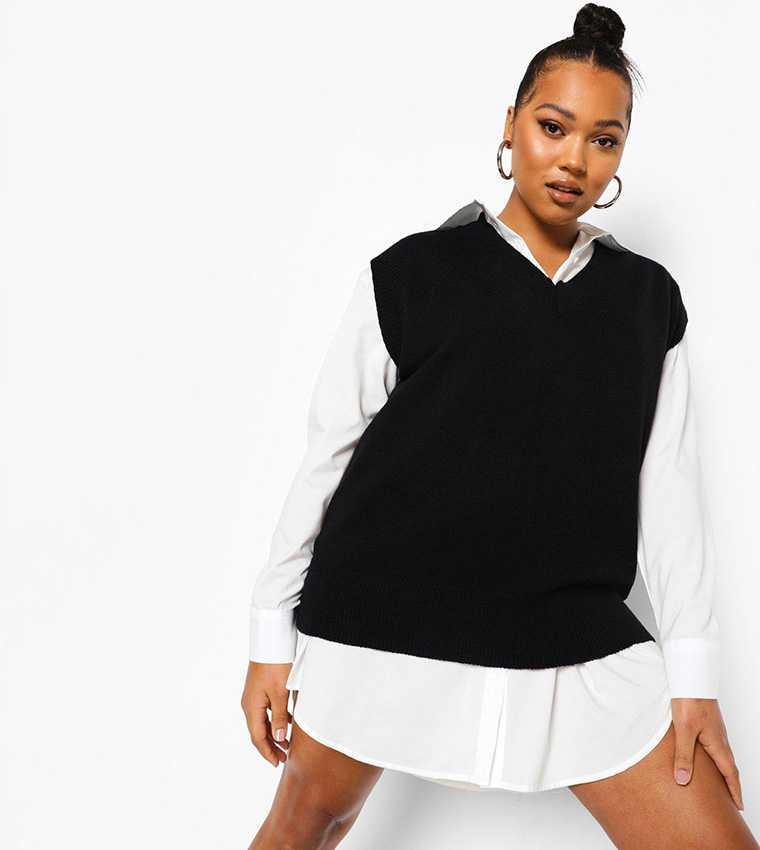 Oversized Sweater Vest T Shirt Dress With Sweater Houndstooth