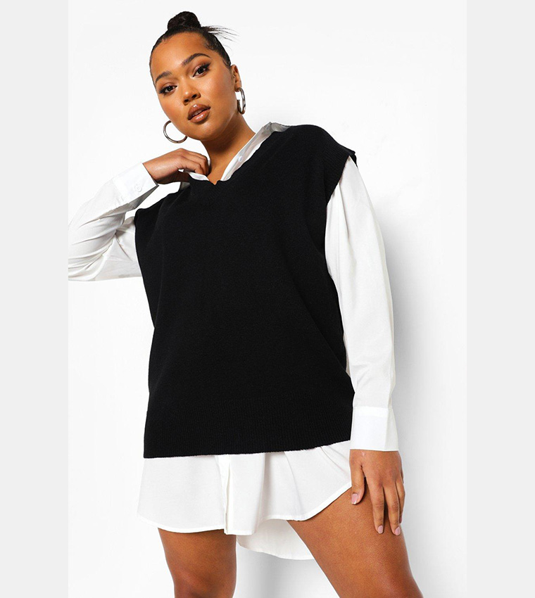 Buy Boohoo 2 In 1 Oversized Sweater Shirt Dress In Black