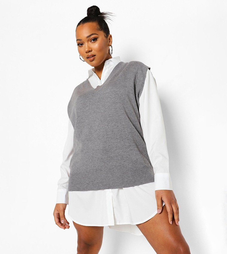 Buy Boohoo 2 In 1 Oversized Sweater Shirt Dress In Grey