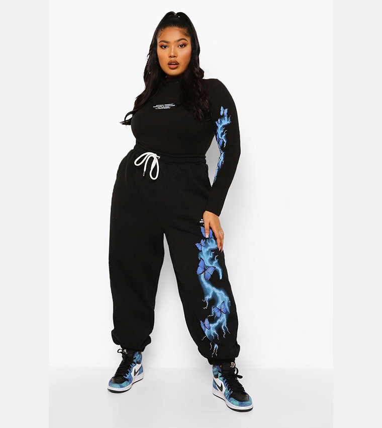 Buy Boohoo Lightening Print Bodysuit Jogger Set In Black 6thStreet Oman