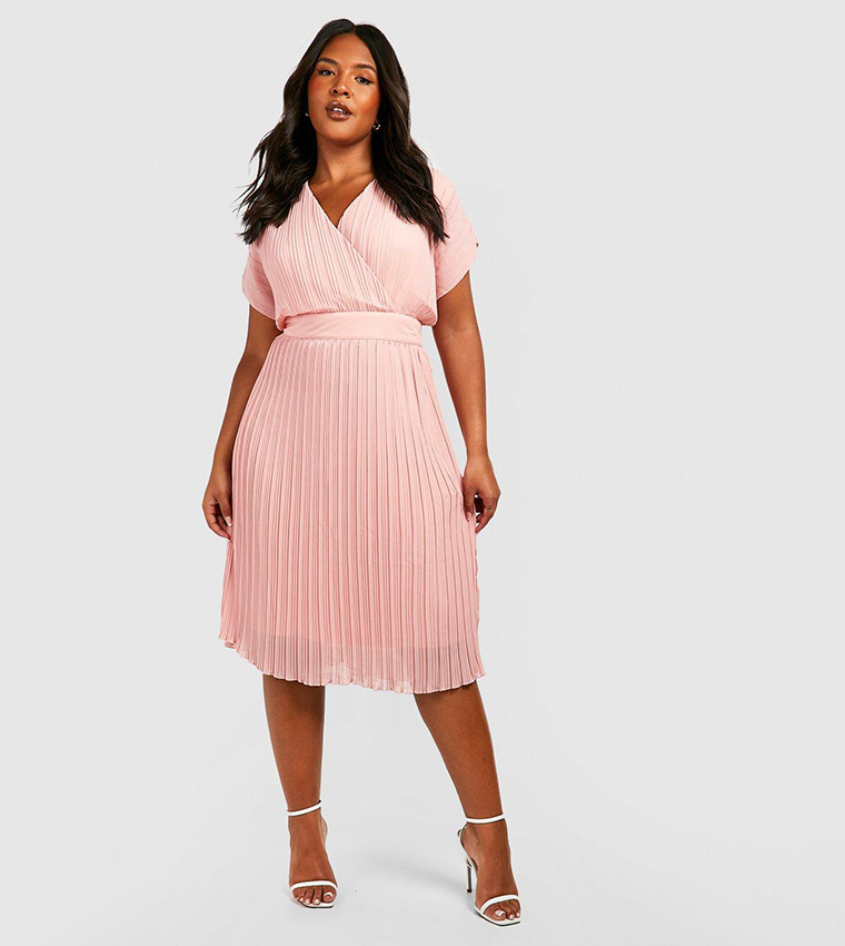 Pink pleated store midi dress