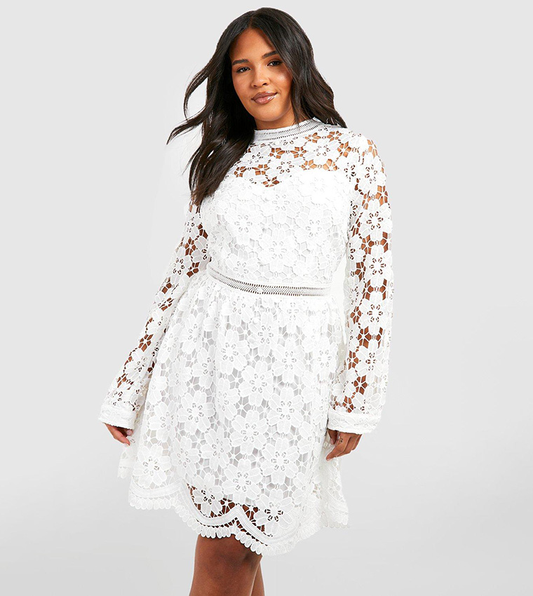 Buy Boohoo Premium Guipure Lace Skater Dress In White 6thStreet Bahrain