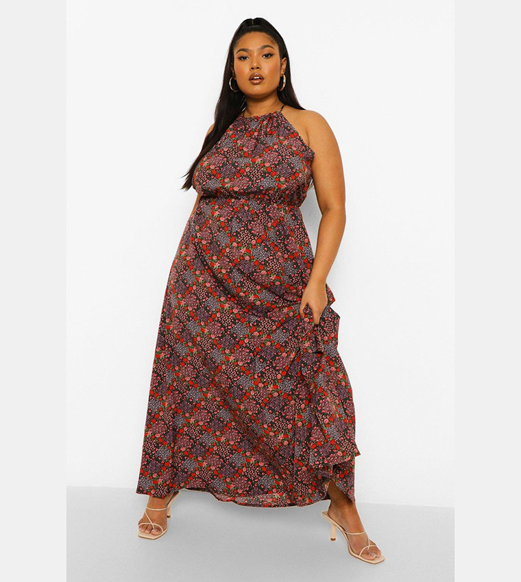 Buy Boohoo Floral High Neck Maxi Dress In Black