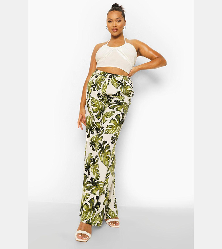 Buy Boohoo Palm Print Wide Leg Trousers In White 6thStreet UAE