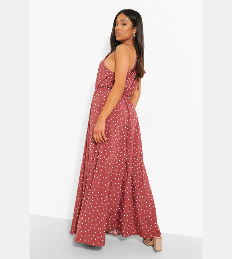 Buy Boohoo Polka Dot Halterneck Maxi Dress In Pink | 6thStreet Qatar