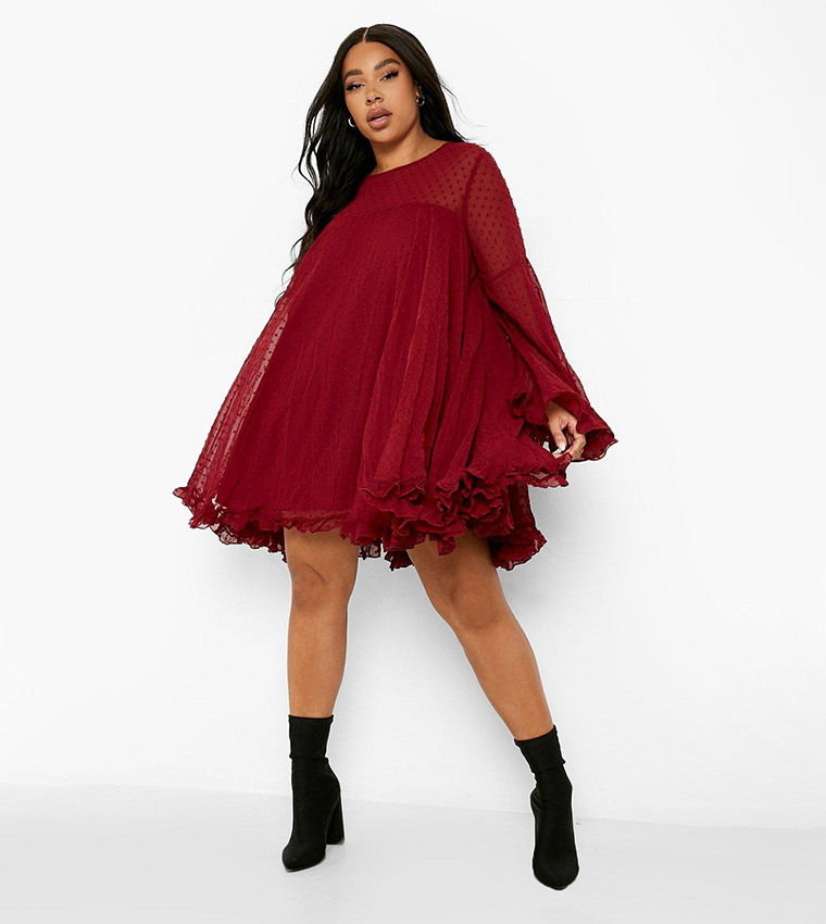 dobby mesh pleated detail smock dress Buy Boohoo Dobby Mesh Pleated Detail Smock Dress In Red