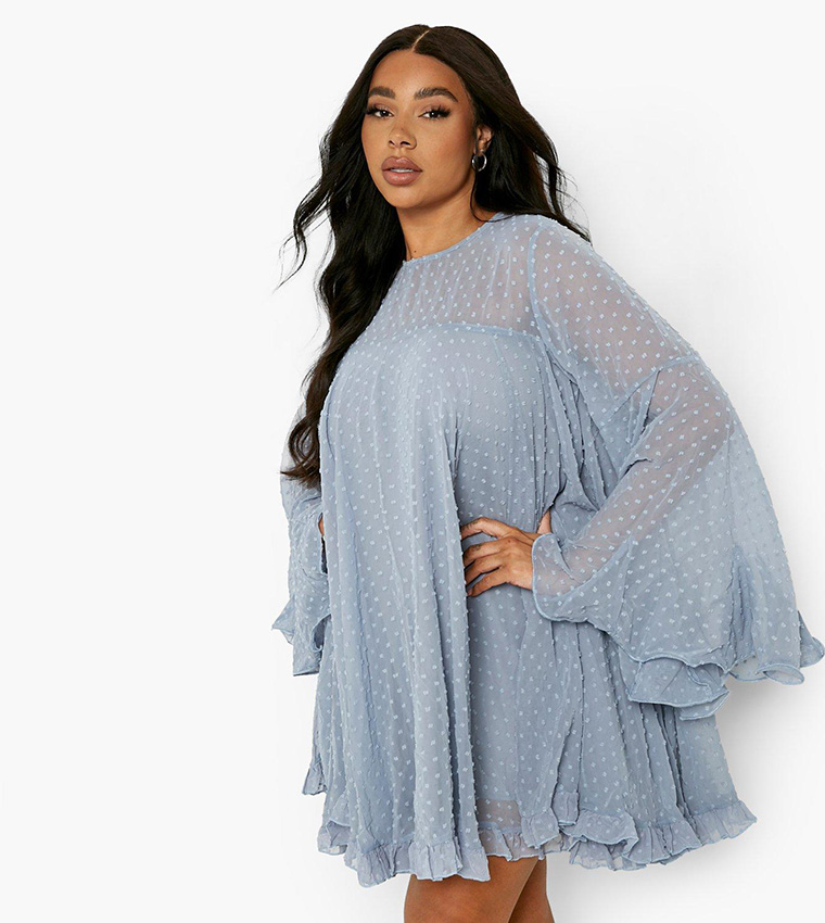 Buy Boohoo Dobby Mesh Pleated Detail Smock Dress In Blue | 6thstreet Bahrain