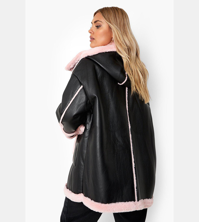 Pink faux fur aviator jacket sale