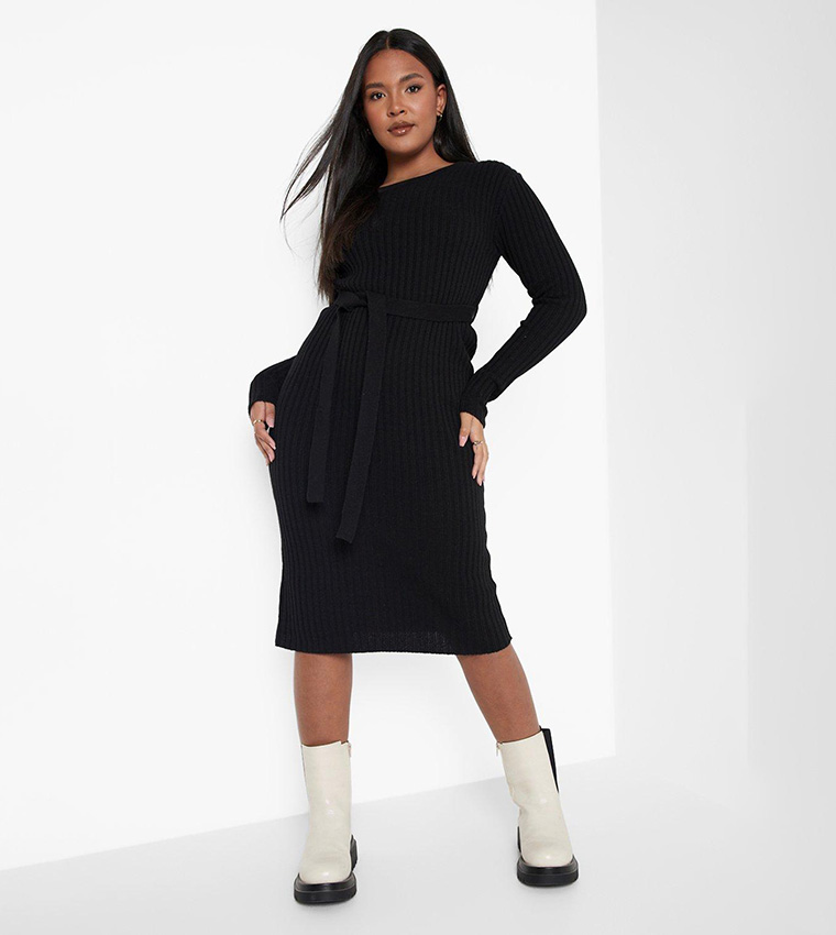 open lace back dress Lauren Ralph Lauren Belted Rib-Knit Dress Navy