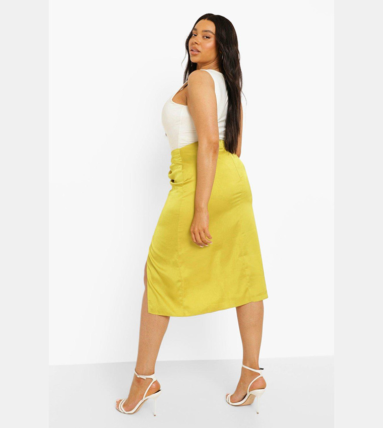 Buy Boohoo Twist Knot Front Satin Midi Skirt In Yellow 6thStreet Bahrain