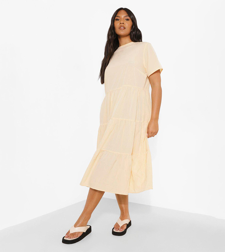 Tiered midi 2024 smock dress