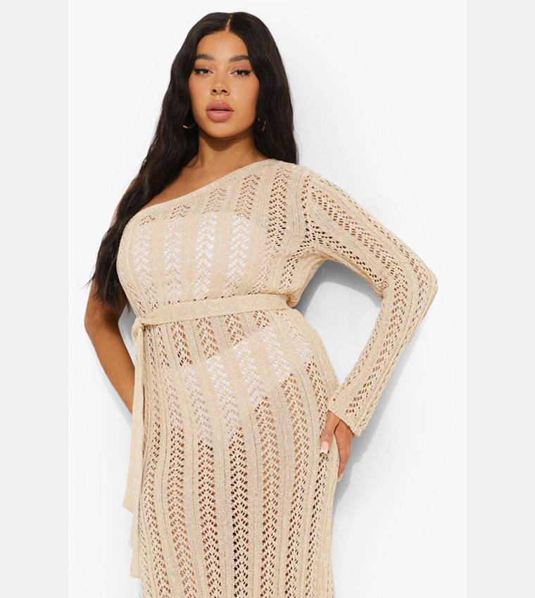 Buy Boohoo Shimmer Knitted Beach Shoulder Dress In Gold 6thStreet Kuwait