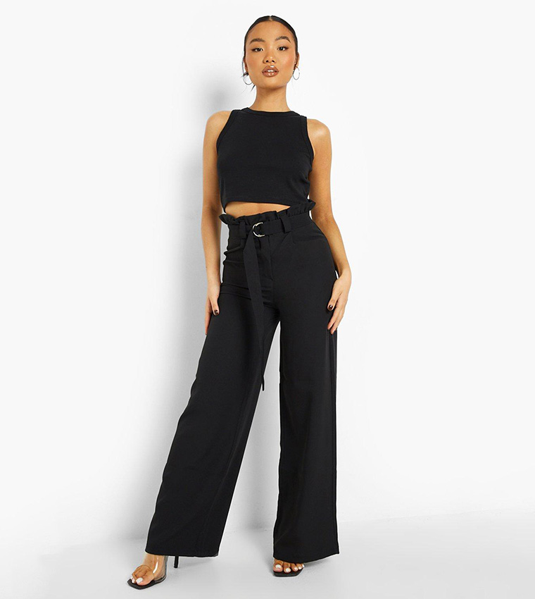 Paperbag waist shop wide leg trousers