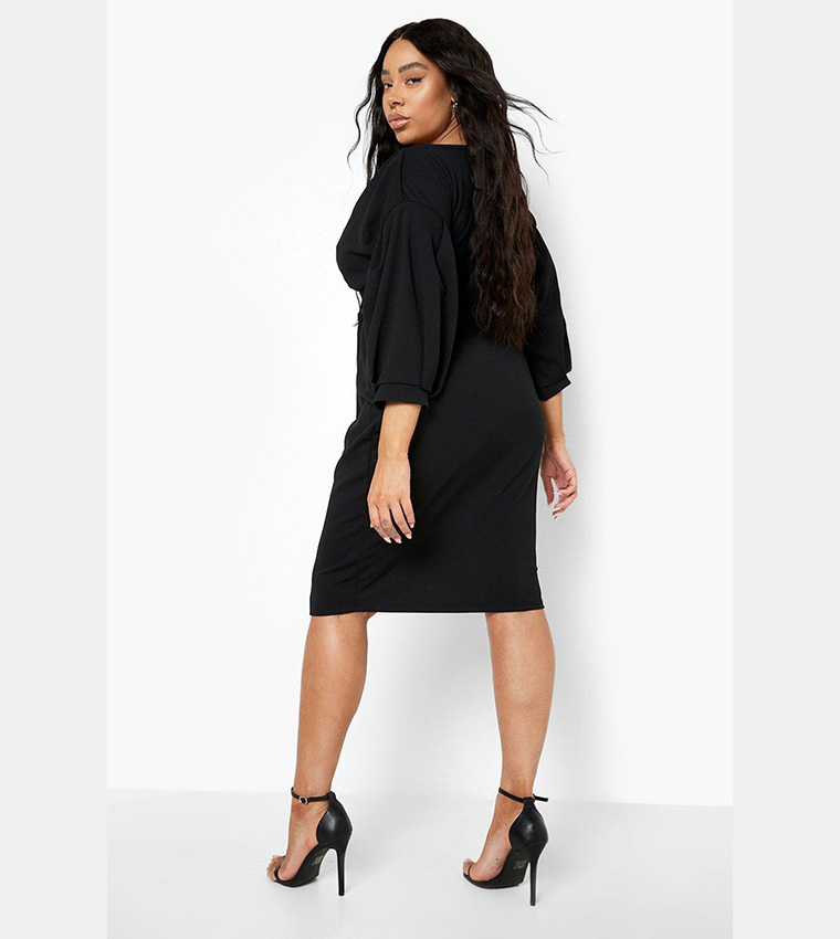 Buy Boohoo Recycled Off Shoulder Wrap Midi Dress In Black