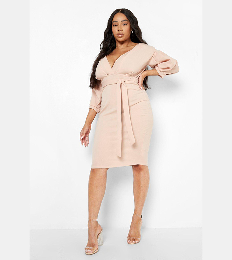 Buy Boohoo Recycled Off Shoulder Wrap Midi Dress In Pink 6thStreet Oman