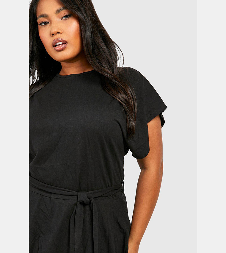 Buy Boohoo Slash Neck Tie Waist Peplum Hem Top In Black | 6thStreet ...