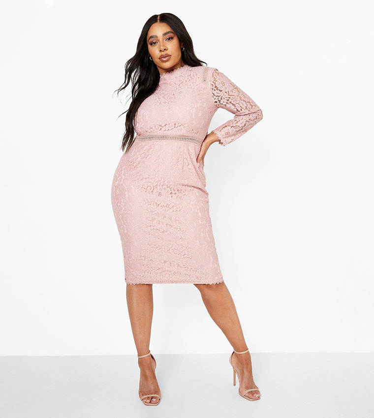 Buy Boohoo Lace Long Sleeves Midi Dress In Pink 6thStreet Bahrain