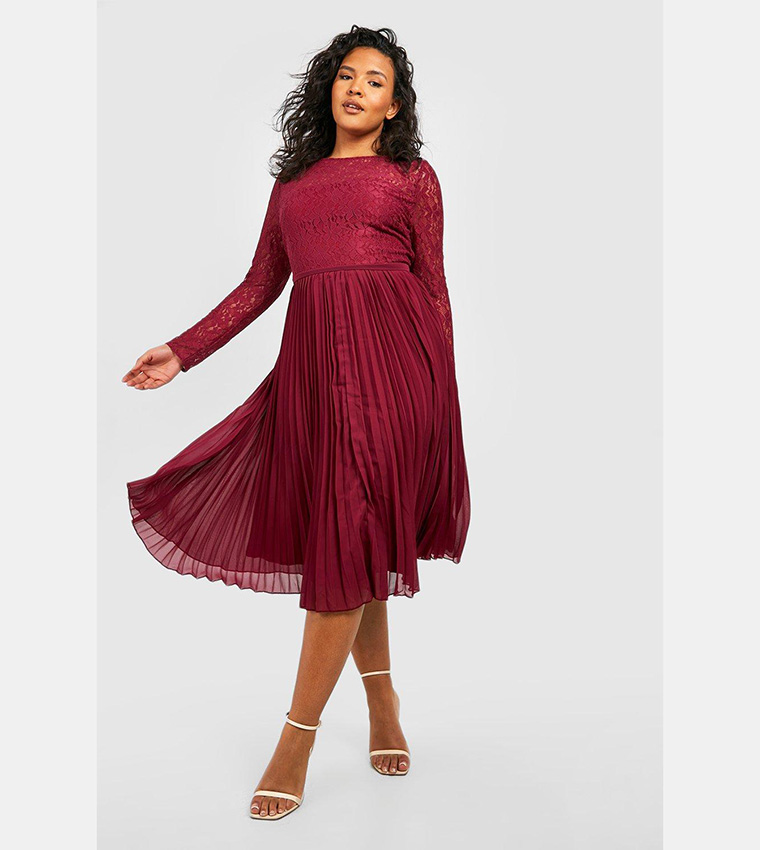 Chiffon pleated hot sale midi dress